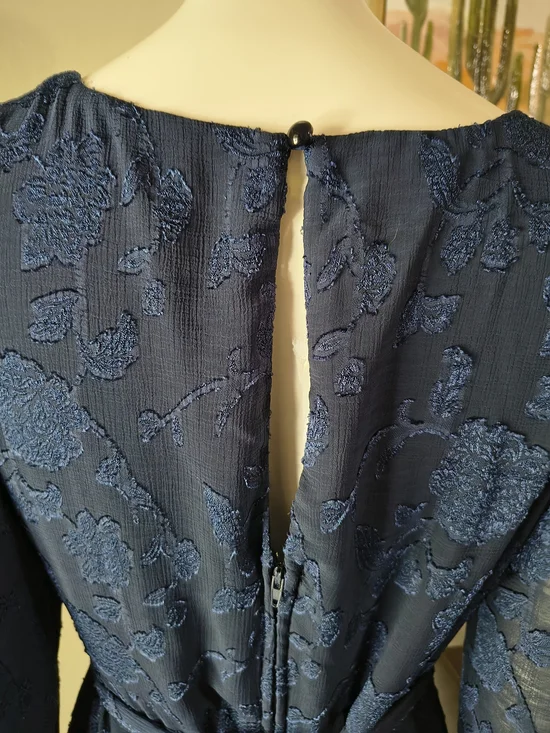 miami Navy Blue V-Neck Long Sleeve Lace Tiered Dress - Picture 9 of 10